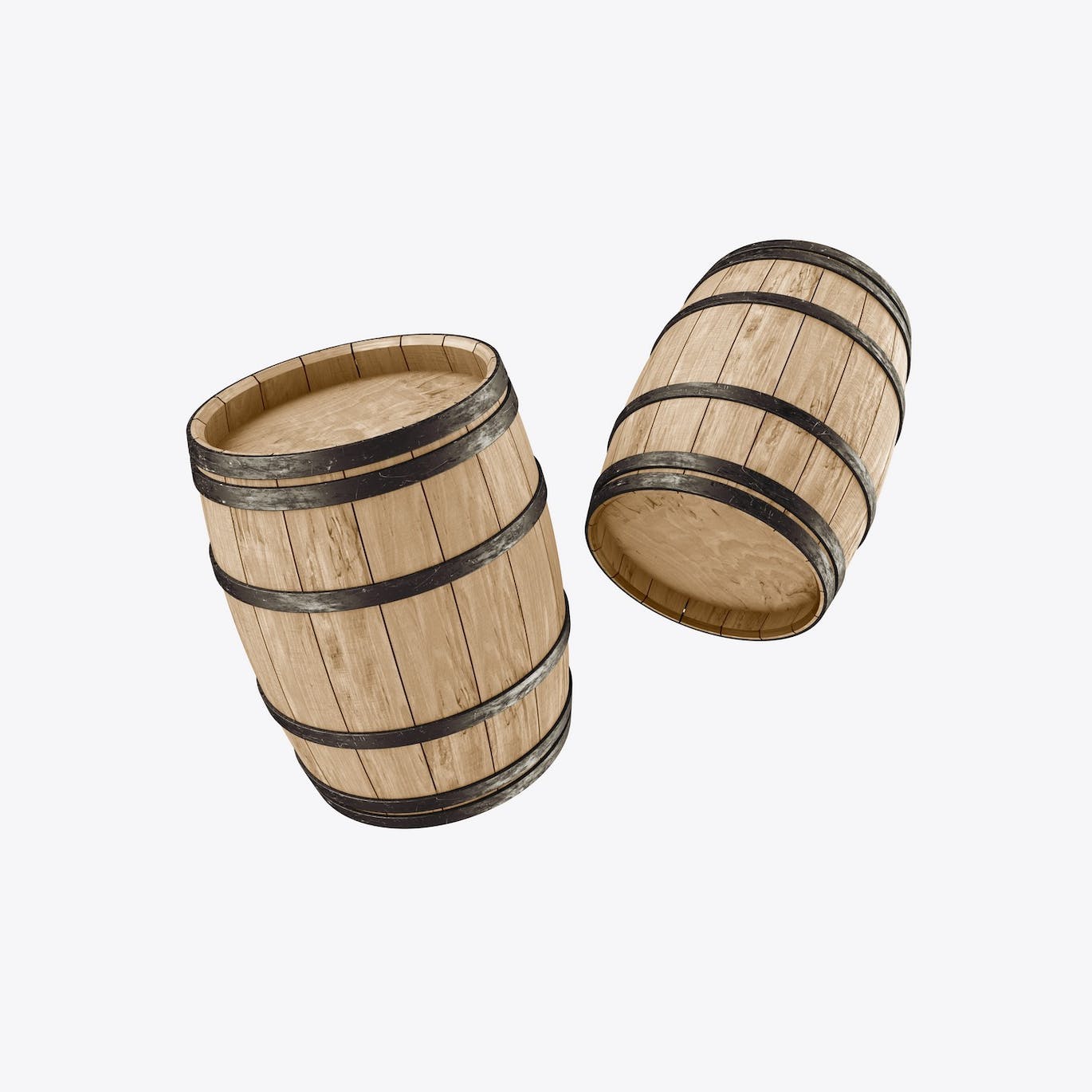 木桶酒桶Logo设计样机 Set Wooden Barrels Mockup 样机素材 第10张