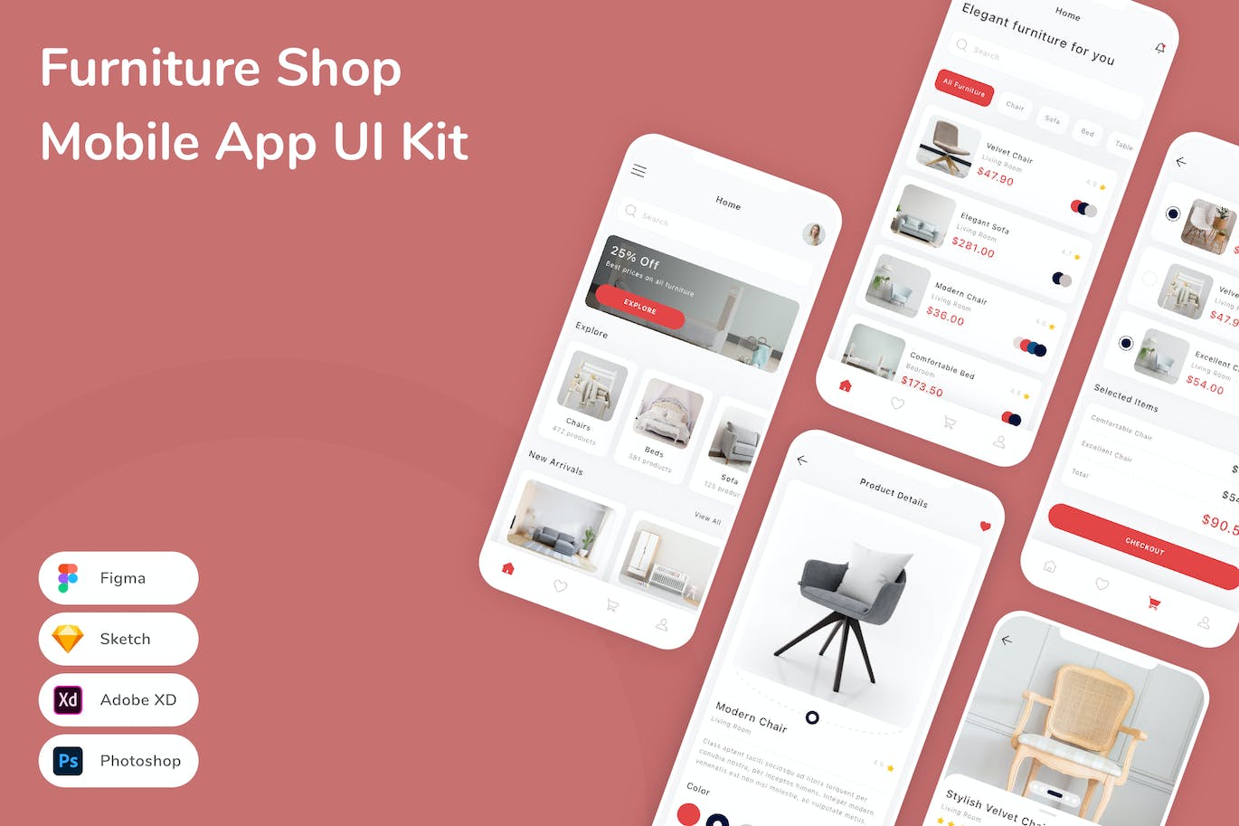 家具店App手机应用程序UI设计素材 Furniture Shop Mobile App UI Kit APP UI 第1张
