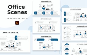 办公场景信息图表矢量模板 Business Office Scenes Illustrator Infographics