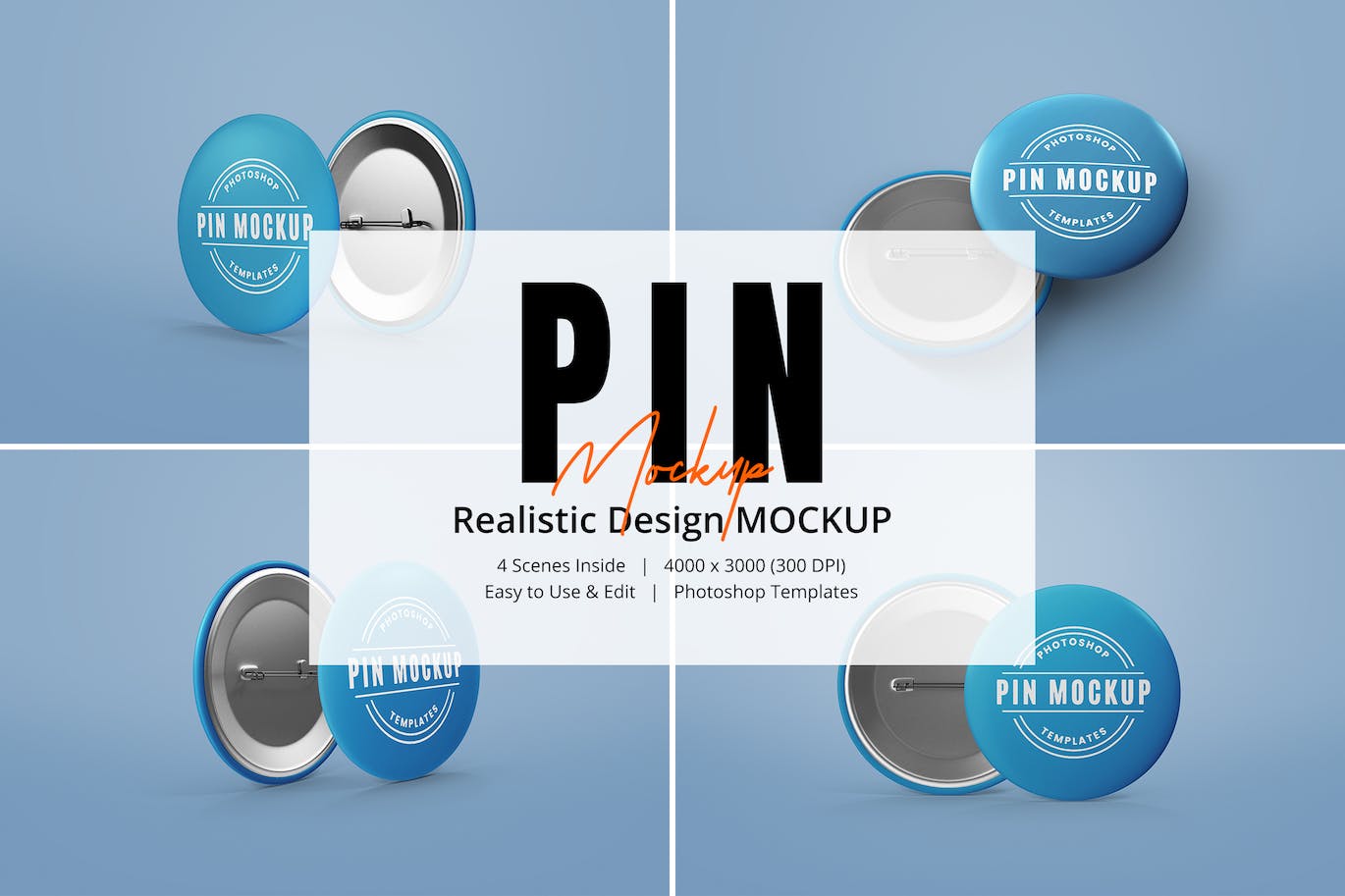 金属别针胸针Logo设计样机 Pin Mockups 样机素材 第1张