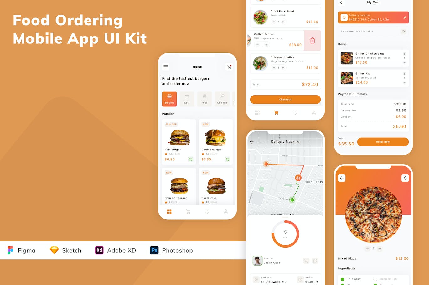 食品订购App应用程序UI设计模板套件 Food Ordering Mobile App UI Kit APP UI 第1张
