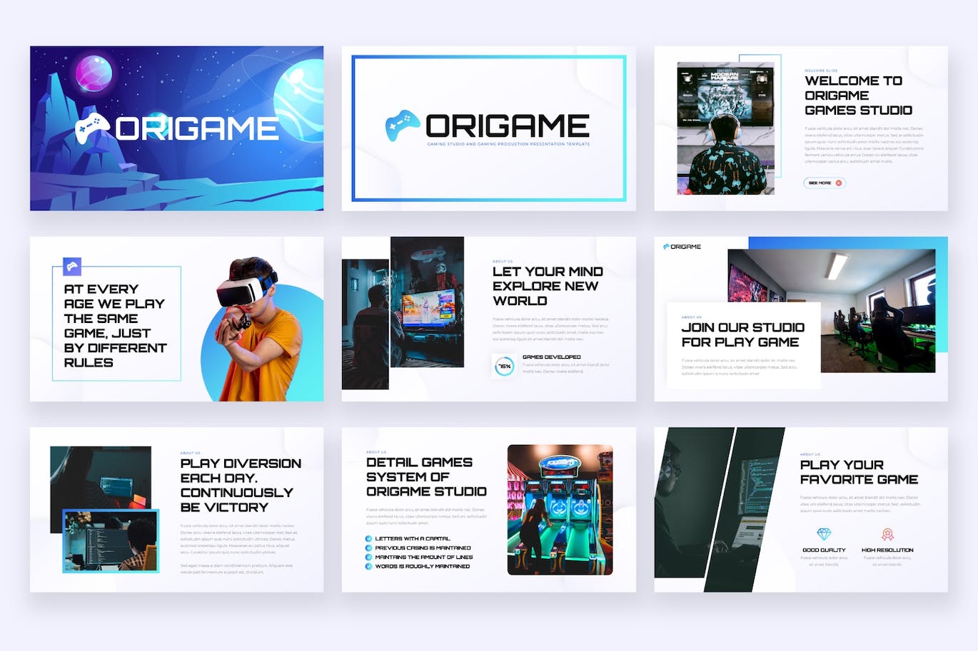 游戏制作工作室PPT模板下载 ORIGAME – Gaming Studio Powerpoint Template 幻灯图表 第6张