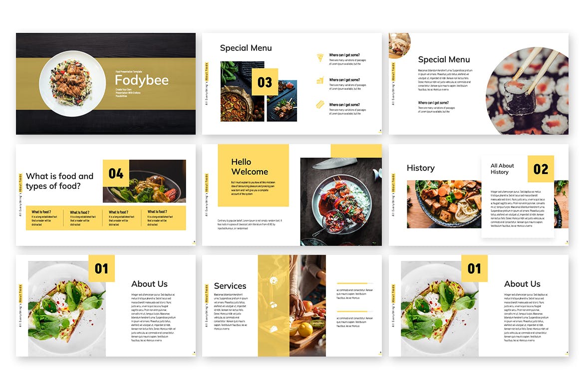 餐厅食品推广PowerPoint演示模板 Foodybee – Powerpoint Template 幻灯图表 第4张
