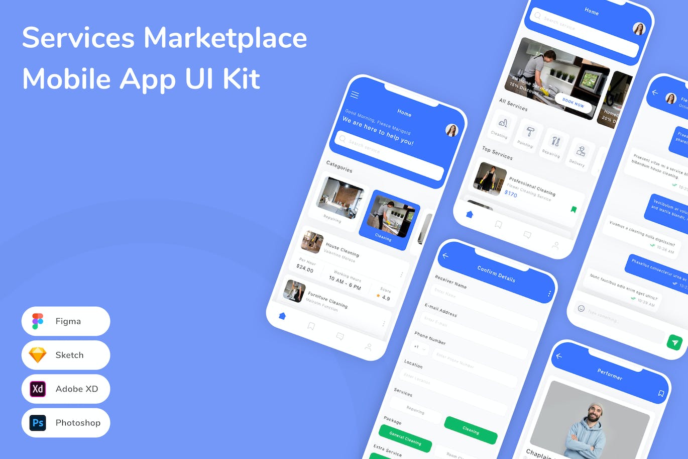 家政服务市场App手机应用程序UI设计素材 Services Marketplace Mobile App UI Kit APP UI 第1张