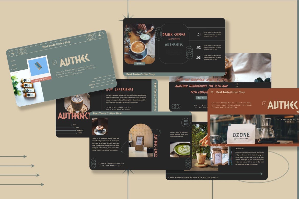 咖啡品牌PPT素材 Authec – Authentic Brands Powerpoint Template 幻灯图表 第5张