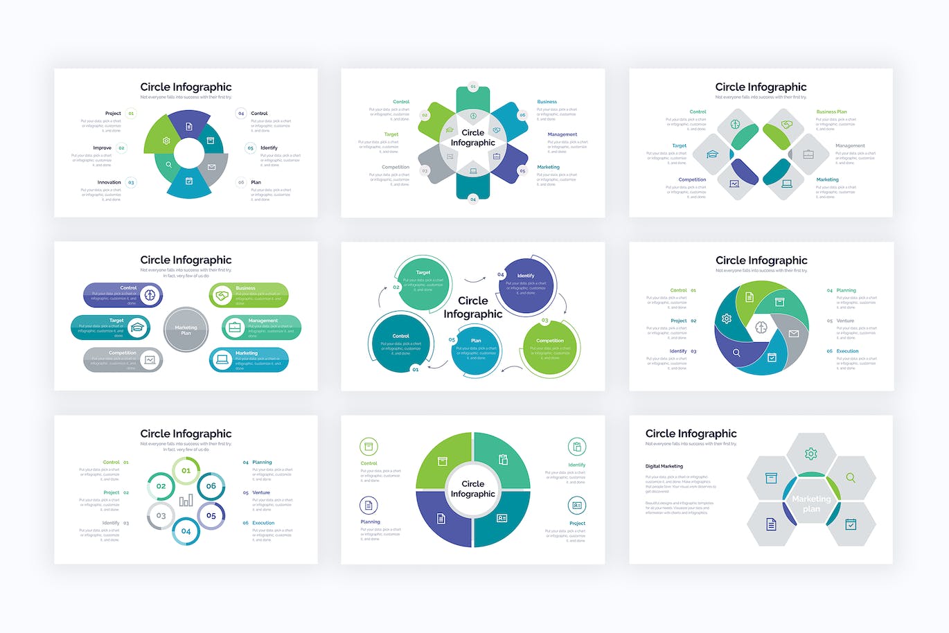 圆形分类信息图表设计AI矢量模板 Business Circle Illustrator Infographics 幻灯图表 第2张