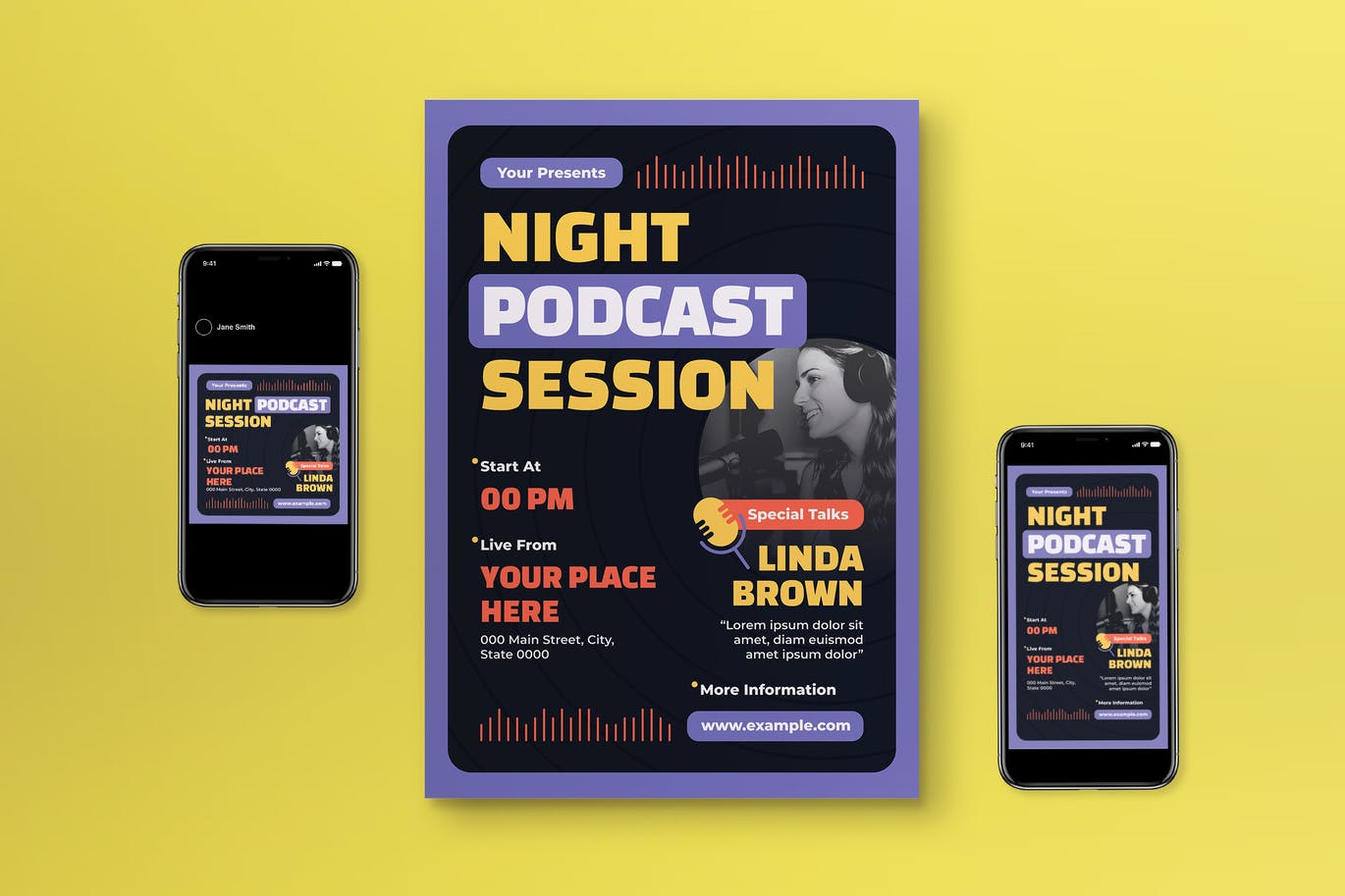 播客会议传单模板下载 Podcast Session Flyer Set 设计素材 第1张