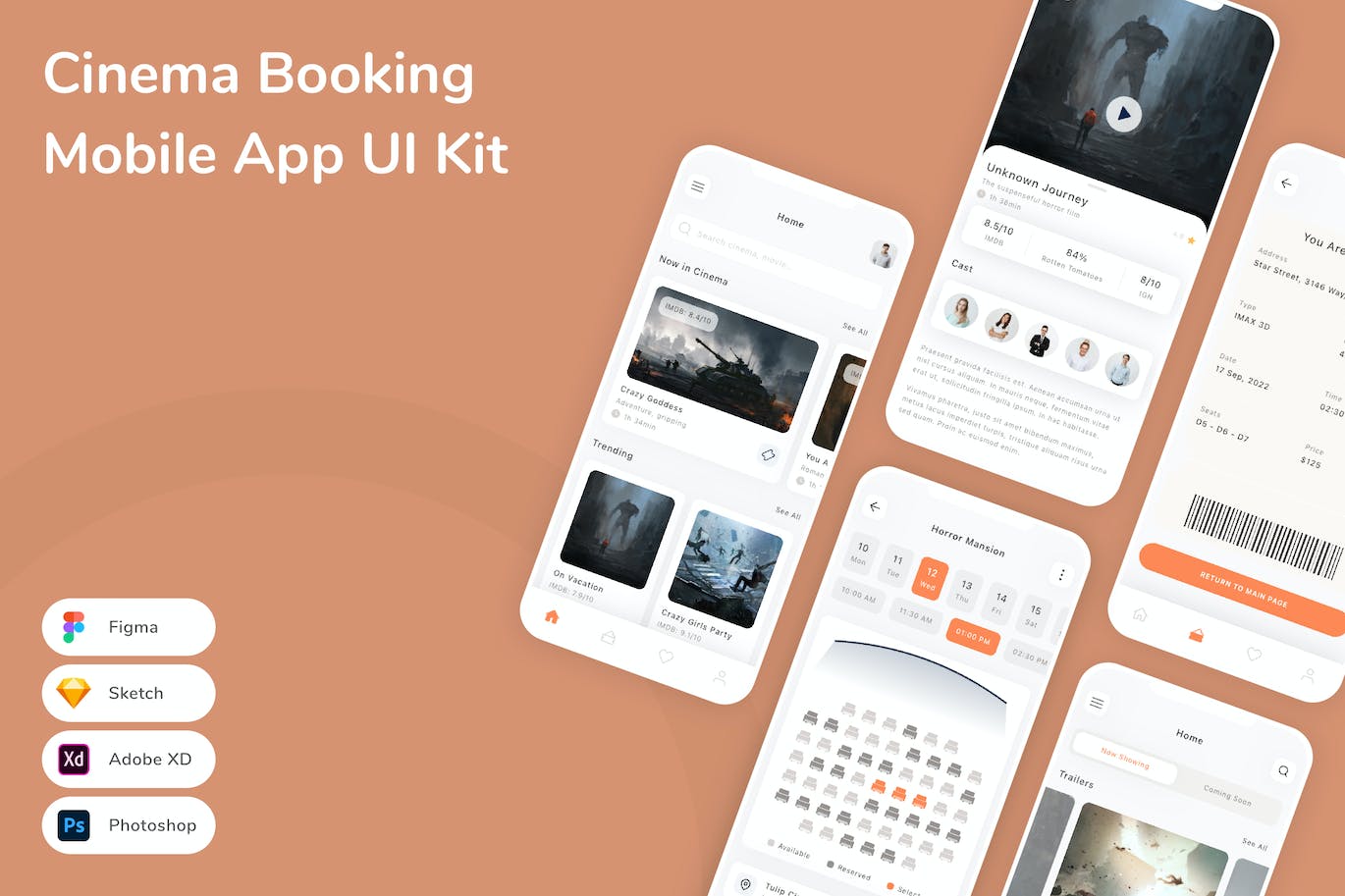 电影院预订应用程序App界面设计UI套件 Cinema Booking Mobile App UI Kit APP UI 第1张