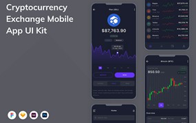 加密货币交易平台App应用程序UI设计模板套件 Cryptocurrency Exchange Mobile App UI Kit