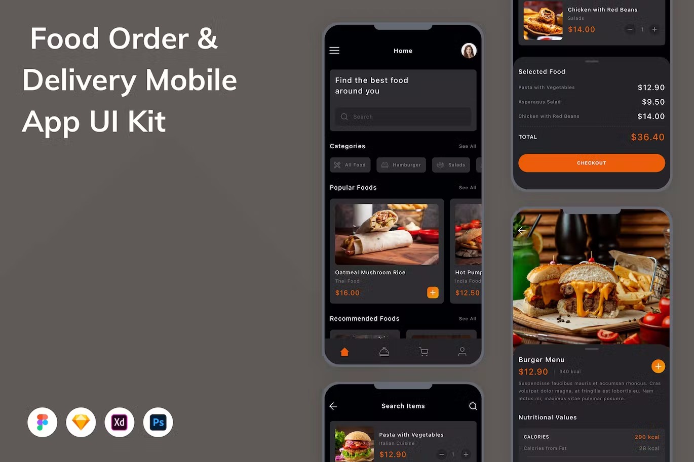 食品订单配送App应用程序UI设计模板套件 Food Order & Delivery Mobile App UI Kit APP UI 第1张
