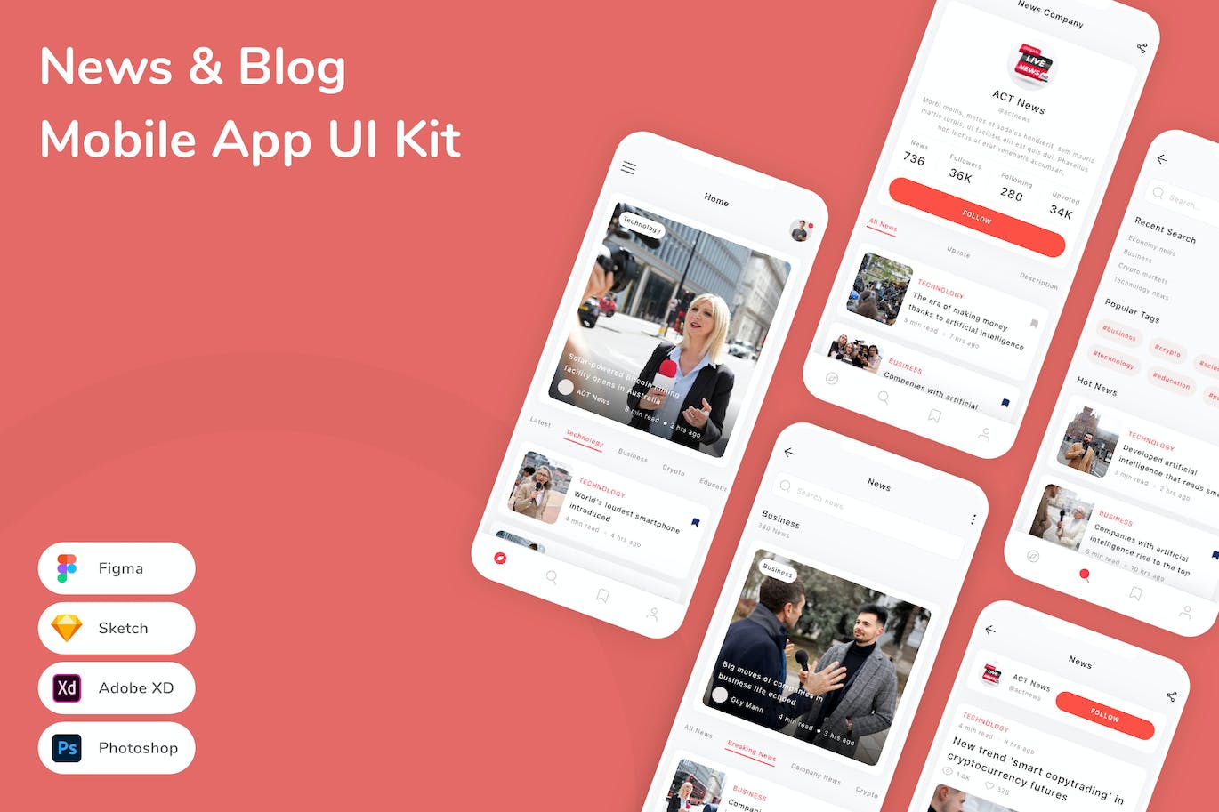 新闻&博客App手机应用程序UI设计素材 News & Blog Mobile App UI Kit APP UI 第1张