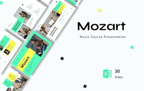 音乐课程Powerpoint模板 Mozart – Music Course Presentation PowerPoint