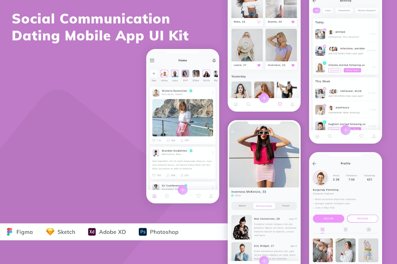 社交和约会应用程序App界面设计UI套件 Social Communication & Dating Mobile App UI Kit APP UI 第1张