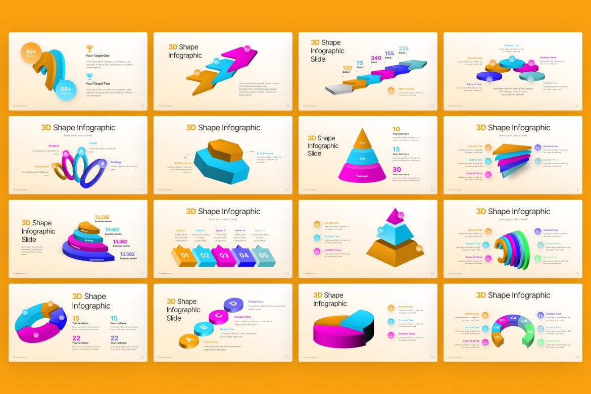 3D形状信息图表PPT幻灯片模板 3D Shape Infographic PowerPoint Template 幻灯图表 第2张
