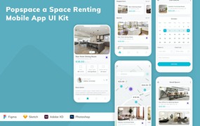 办公室租赁App应用程序UI设计模板套件 Popspace a Space Renting Mobile App UI Kit