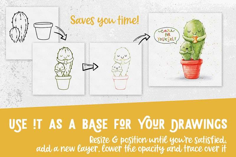 植物和盆栽卡通线描画Procreate笔刷 笔刷资源 第6张