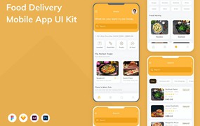 食品配送App手机应用程序UI设计素材 Food Delivery Mobile App UI Kit