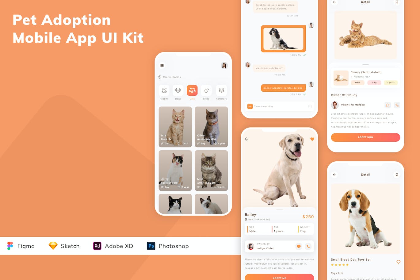 宠物收养应用程序App界面设计UI套件 Pet Adoption Mobile App UI Kit APP UI 第1张