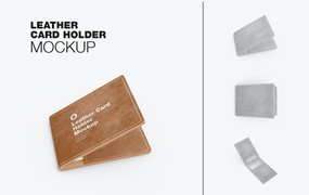 皮革卡片钱包夹设计样机模板 Leather Card Holder Mockup