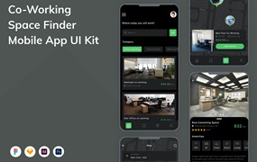 办公室查找App手机应用程序UI设计素材 Co-Working Space Finder Mobile App UI Kit