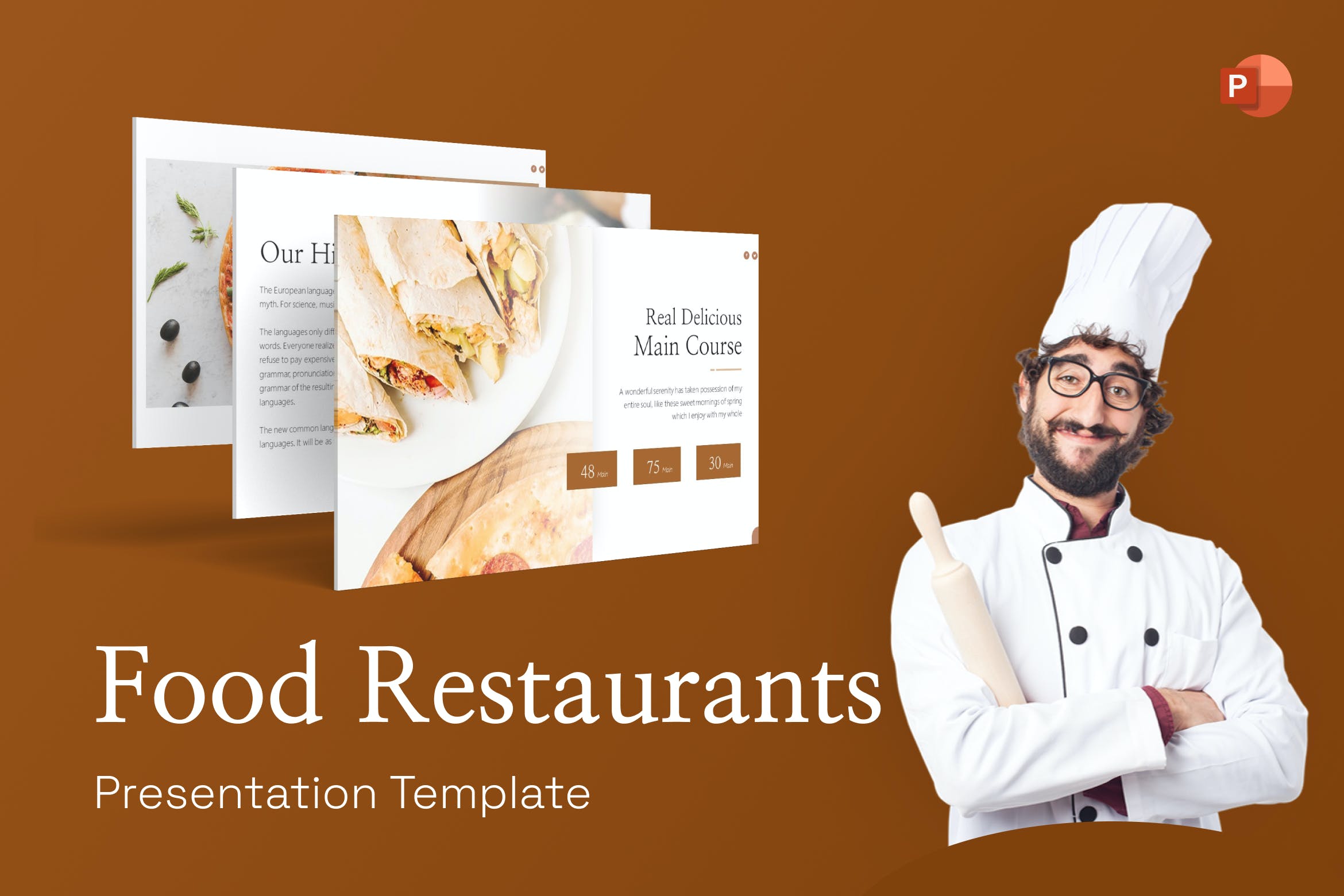美食餐厅PPT幻灯片模板素材 Food Restaurant PowerPoint Template 幻灯图表 第1张