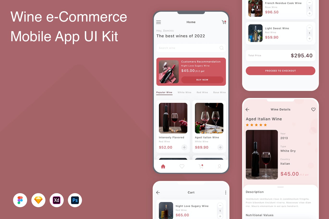 葡萄酒电子商务App应用程序UI设计模板套件 Wine e-Commerce Mobile App UI Kit APP UI 第1张