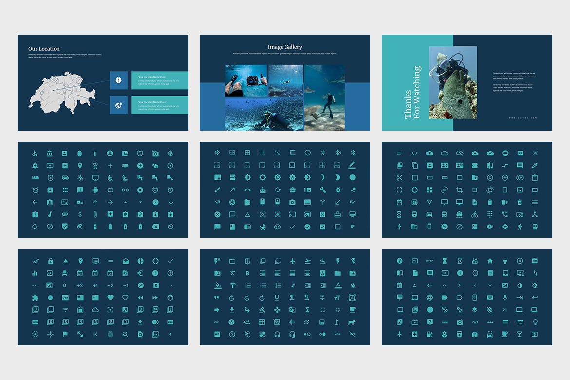 潜水运动演示PPT模板 Uzvoa : Underwater Lookbook Powerpoint Template 幻灯图表 第3张