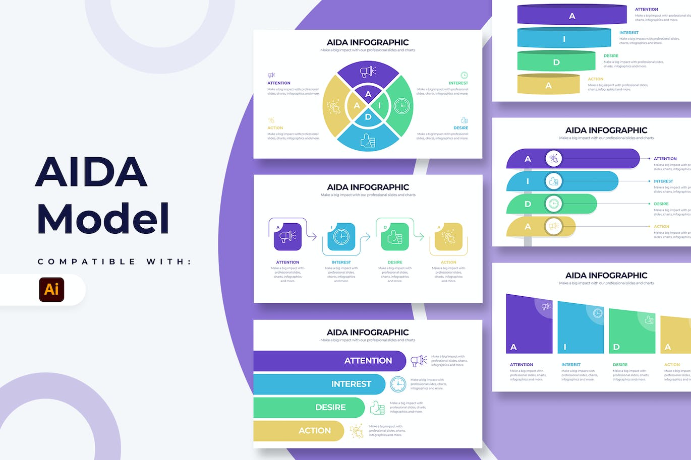 AlDA模型营销信息图表矢量模板 Business AlDA Model Illustrator Infographics 幻灯图表 第1张