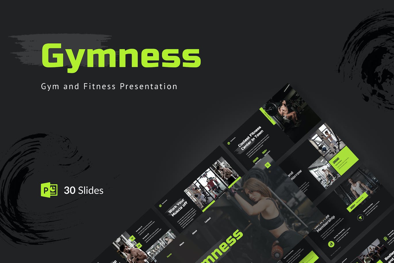 健身房和健身Powerpoint模板下载 Gymness – Gym and Fitness PowerPoint Template 幻灯图表 第1张