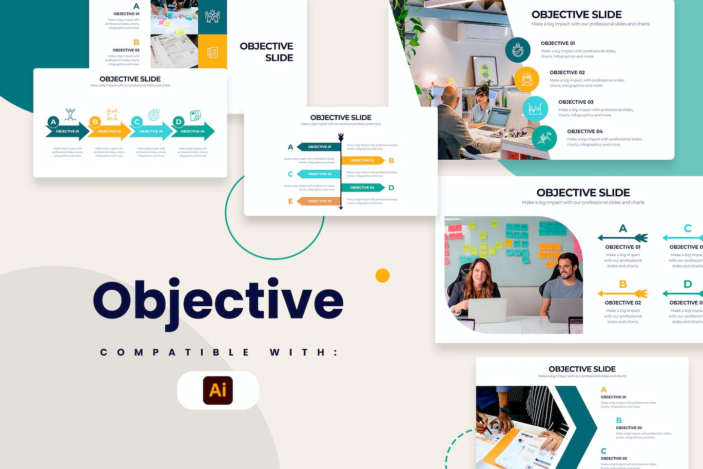 企业目标信息图表矢量模板 Business Objective Slides Illustrator Infographics 幻灯图表 第1张