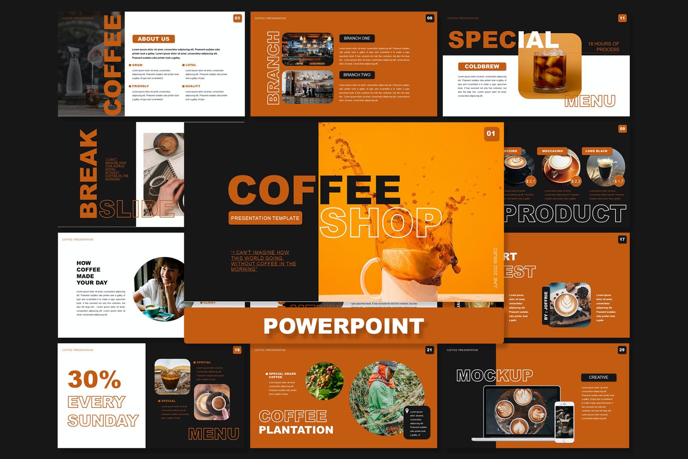 咖啡行业PPT幻灯片模板素材 Coffee Shop – Powerpoint 幻灯图表 第1张