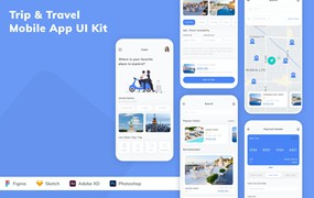 旅游旅行App应用程序UI设计模板套件 Trip & Travel Mobile App UI Kit