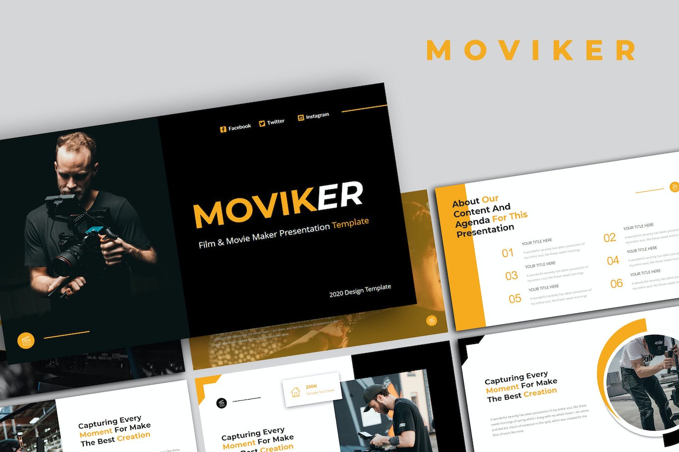影视和电影制作PowerPoint演示模板 Moviker – Film & Movie Maker PowerPoint Template 幻灯图表 第1张