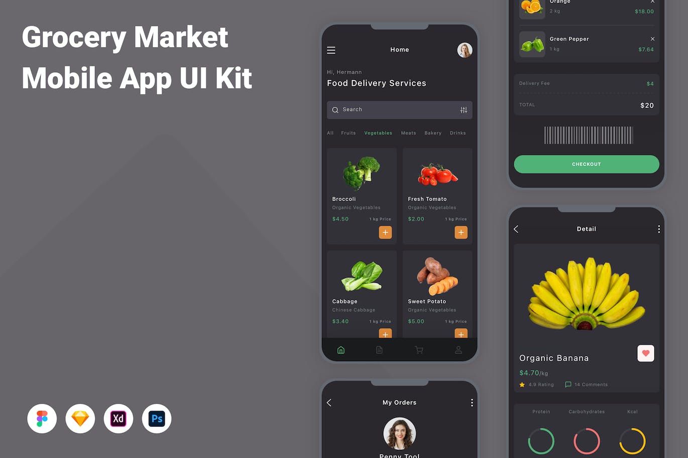 蔬果市场应用程序App界面设计UI套件 Grocery Market Mobile App UI Kit APP UI 第1张