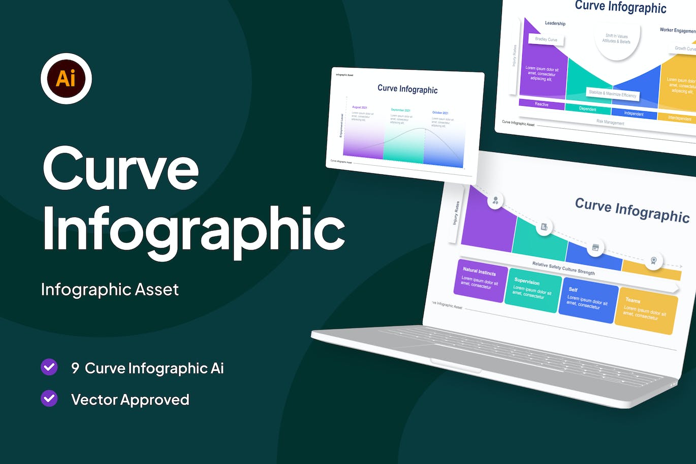 曲线走势信息图表矢量模板 Curve Infographic Asset Illustrator 幻灯图表 第1张