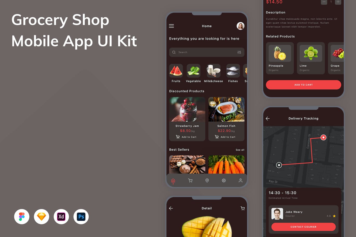 食品杂货店App应用程序UI设计模板套件 Grocery Shop Mobile App UI Kit APP UI 第1张
