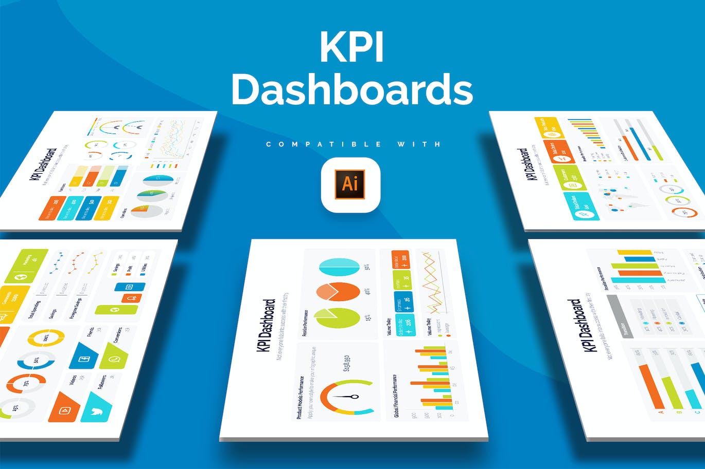 营销KPI仪表盘信息图表设计AI矢量模板 Marketing KPI Dashboard Illustrator Infographics 幻灯图表 第1张