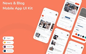 新闻和博客应用程序App界面设计UI套件 News & Blog Mobile App UI Kit