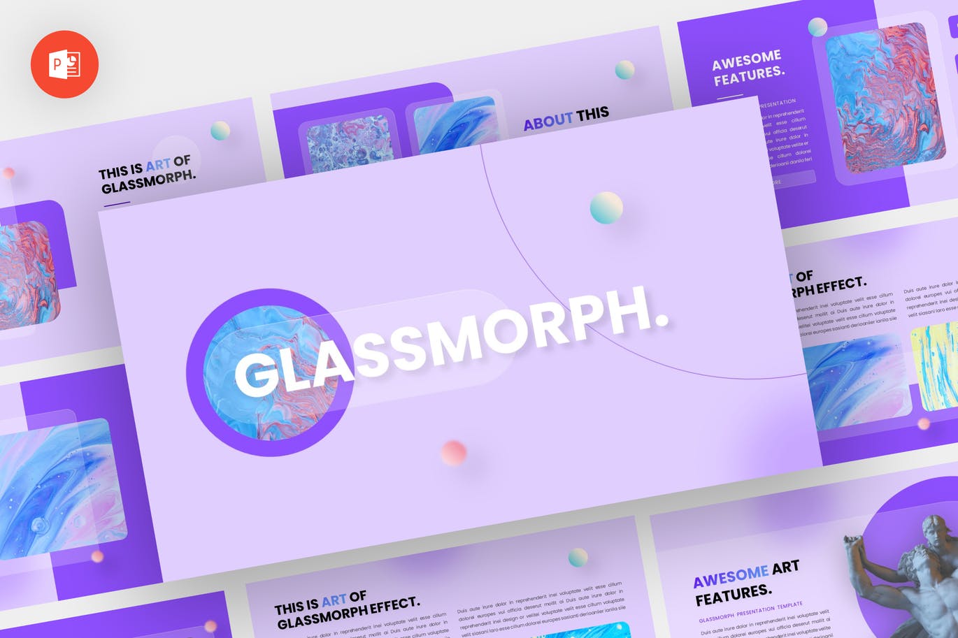 玻璃形态艺术作品集PPT演示文稿 Glassmorph – Glassmorph Powerpoint Template 幻灯图表 第1张