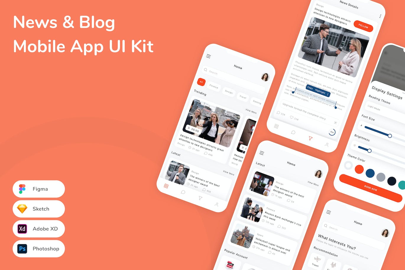 新闻和博客应用程序App界面设计UI套件 News & Blog Mobile App UI Kit APP UI 第1张