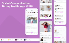 社交和约会应用程序App界面设计UI套件 Social Communication & Dating Mobile App UI Kit