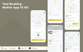 计程车出租车App应用程序UI设计模板套件 Taxi Booking Mobile App UI Kit