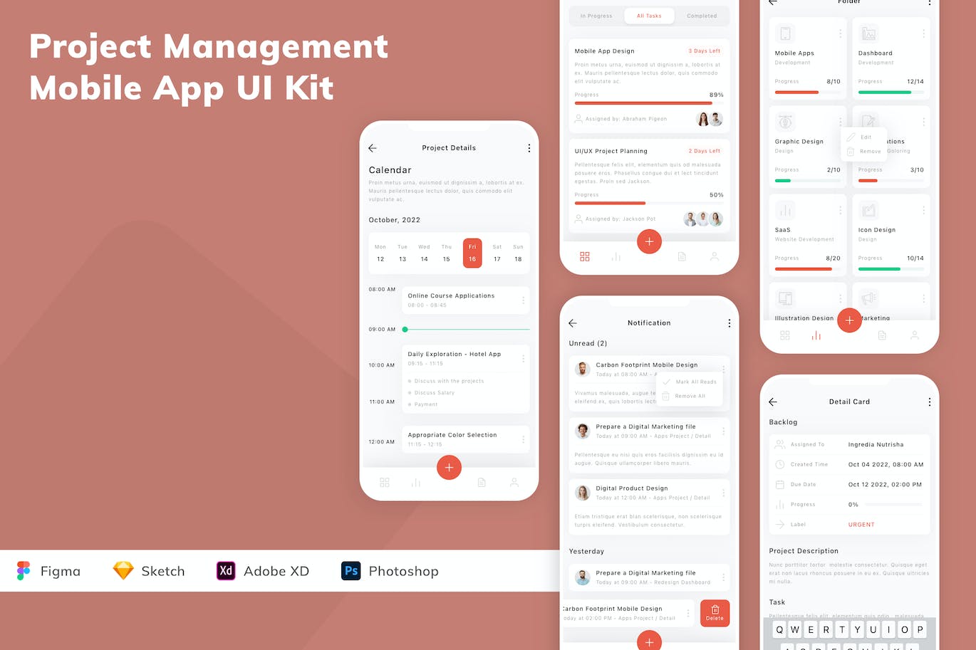 项目管理App应用程序UI设计模板套件 Project Management Mobile App UI Kit APP UI 第1张