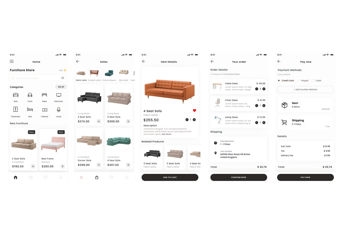 家具电子商务商店&沙发店App应用UI套件 Furniture Ecommerce Shop & Sofa Store App Ui Kit APP UI 第2张