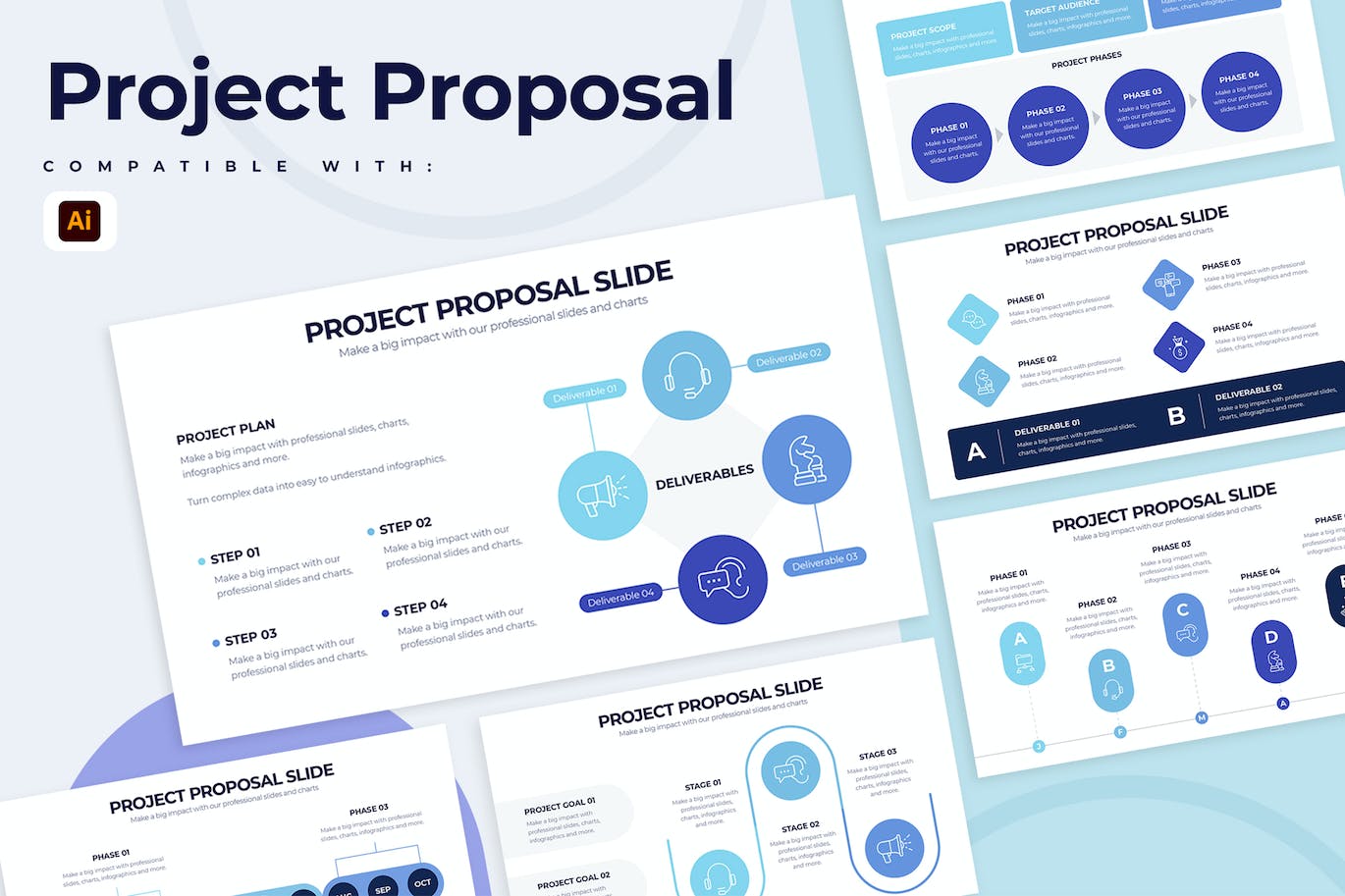 现代项目提案信息图表矢量模板 Business Project Proposal Illustrator Infographics 幻灯图表 第1张