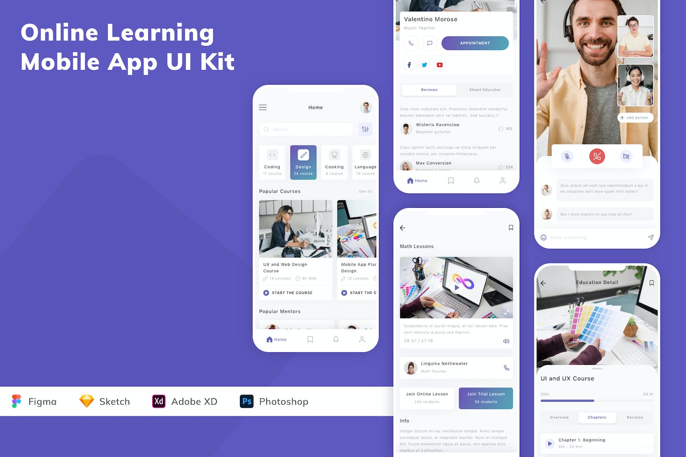 在线学习App应用程序UI设计模板套件 Online Learning Mobile App UI Kit APP UI 第1张