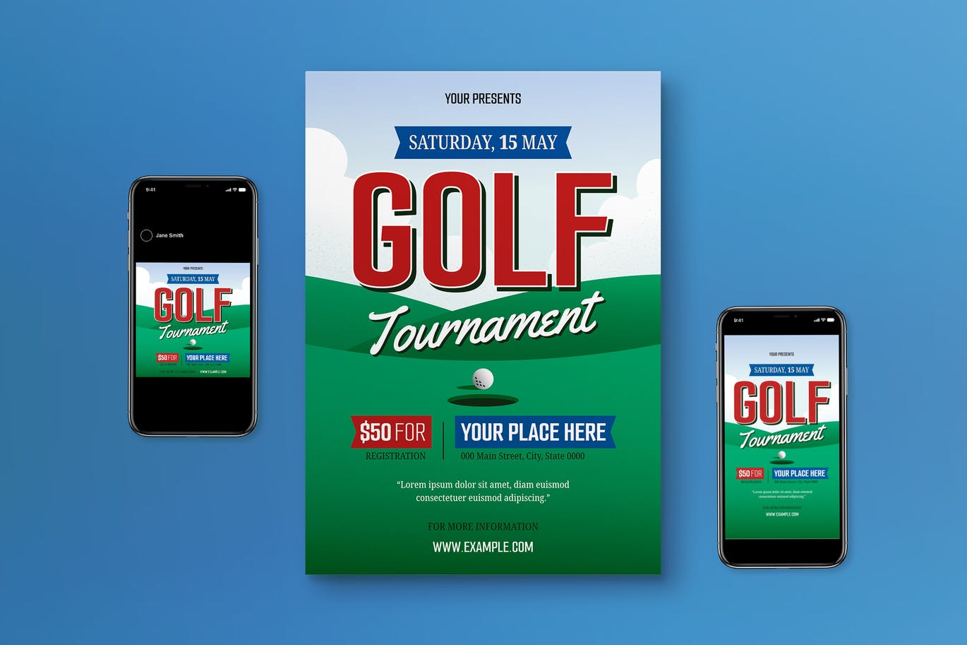 高尔夫比赛海报素材 Golf Tournament Flyer Set 设计素材 第1张