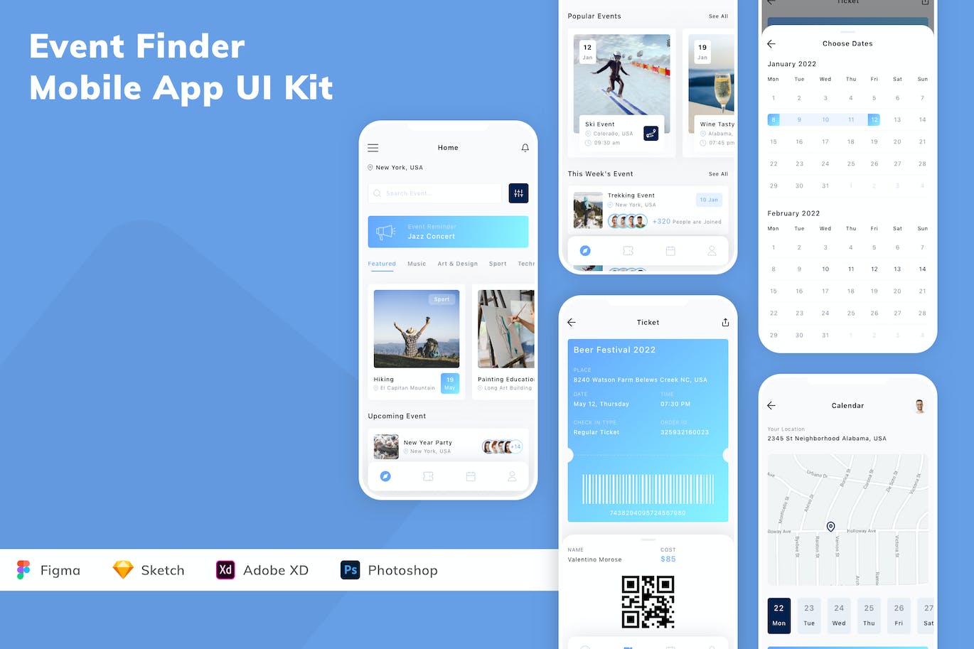 事件活动查找App应用程序UI设计模板套件 Event Finder Mobile App UI Kit APP UI 第1张