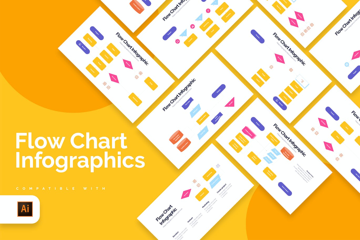 业务流程图信息图表设计AI矢量模板 Business Flow Chart Illustrator Infographics 幻灯图表 第1张