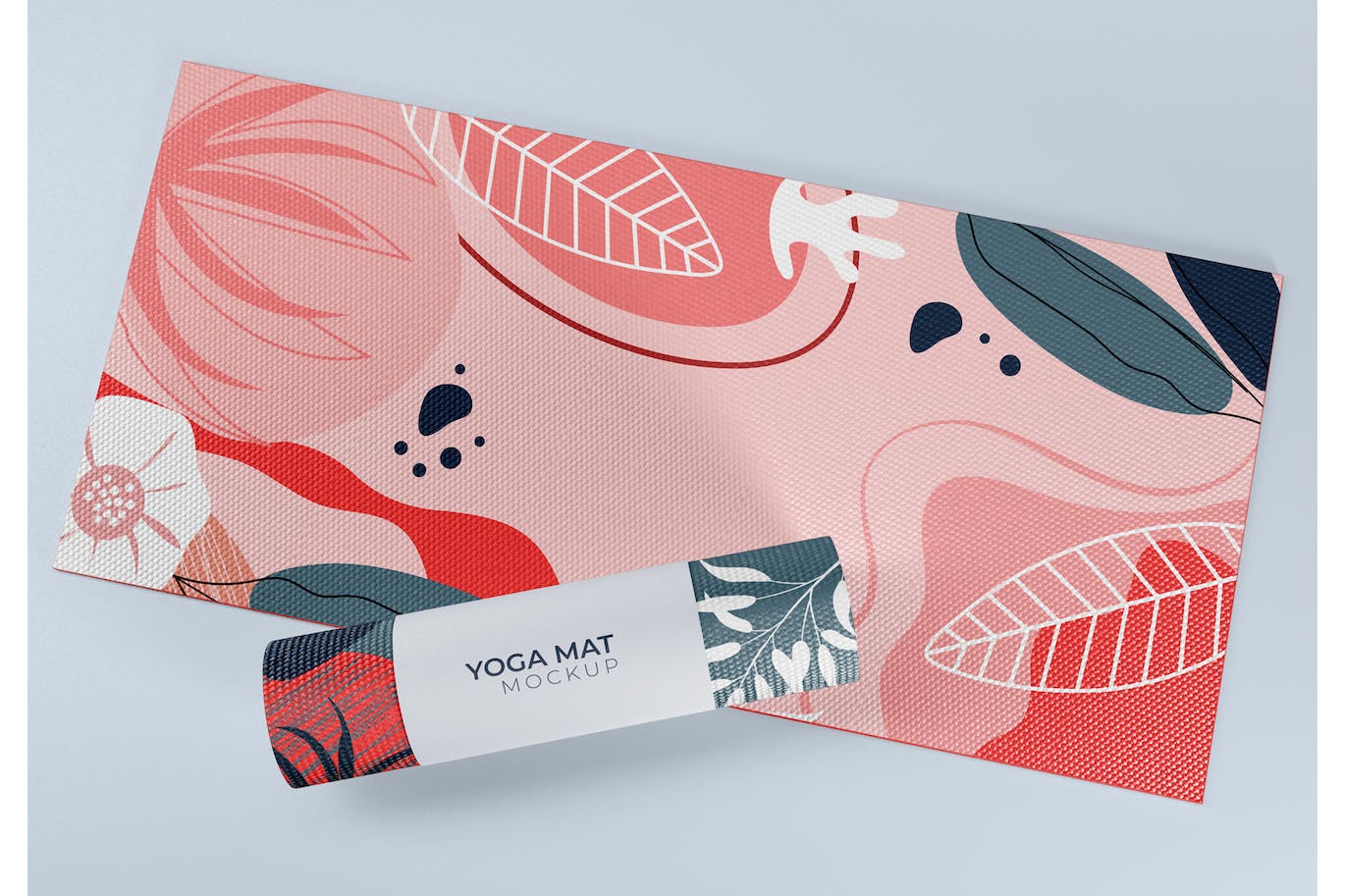 展开和卷状瑜伽垫品牌图案设计样机 Open and Rolled Yoga Mats Mockup 样机素材 第1张